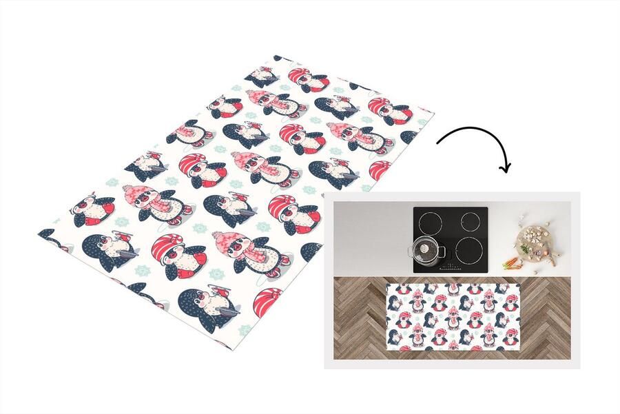 KitchenYeah Keukenloper Loper keuken Schaatsen Patronen Pinguïn 120x60 cm Keukenloper vinyl