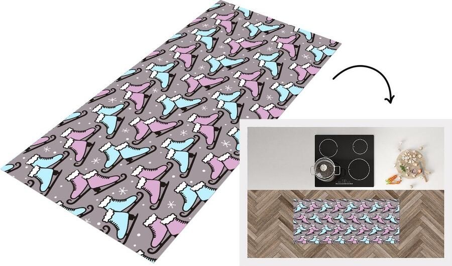 KitchenYeah Keukenloper Loper keuken Schaatsen Patroon Winter 120x50 cm Keukenloper vinyl