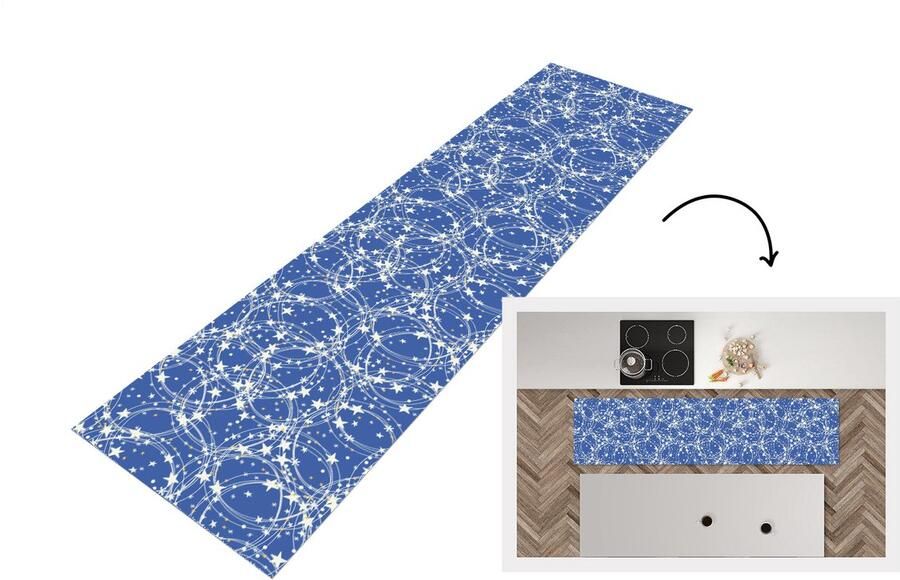 KitchenYeah Keukenloper Loper keuken Schaatsen Sterren Winter Kerst Patroon 200x50 cm Keukenloper vinyl