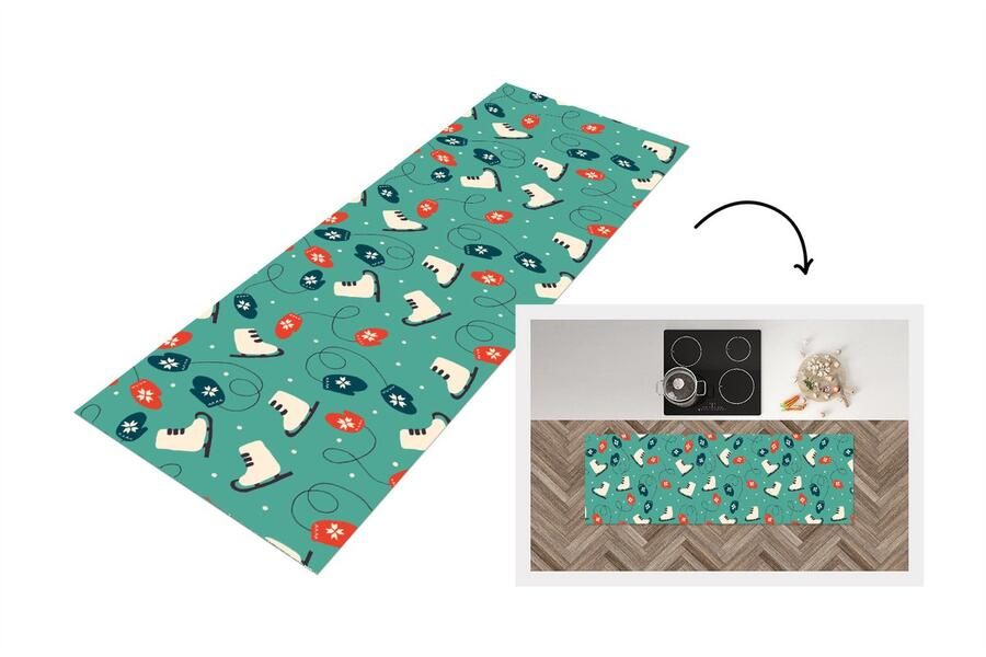 KitchenYeah Keukenloper Loper keuken Schaatsen Winter Patronen 180x60 cm Keukenloper vinyl