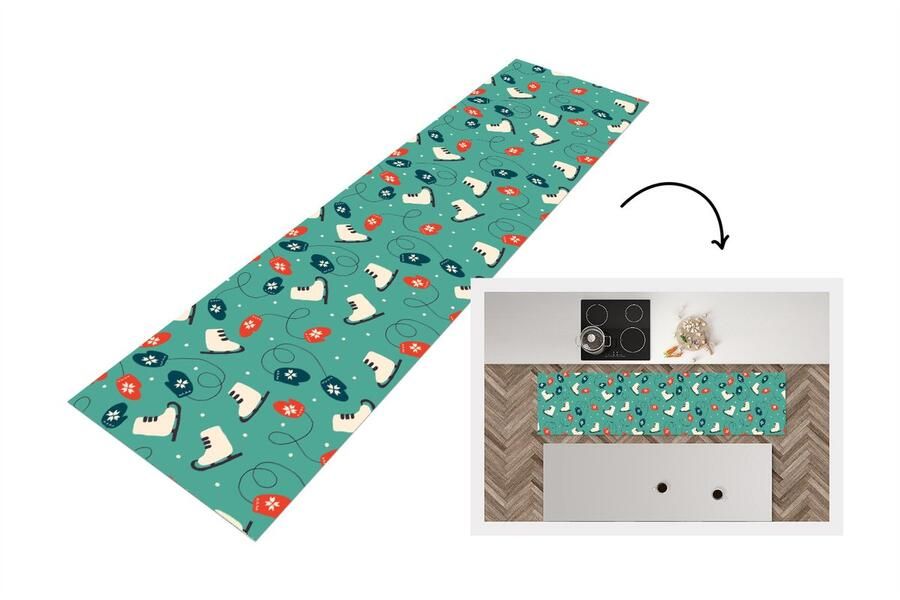 KitchenYeah Keukenloper Loper keuken Schaatsen Winter Patronen 240x60 cm Keukenloper vinyl