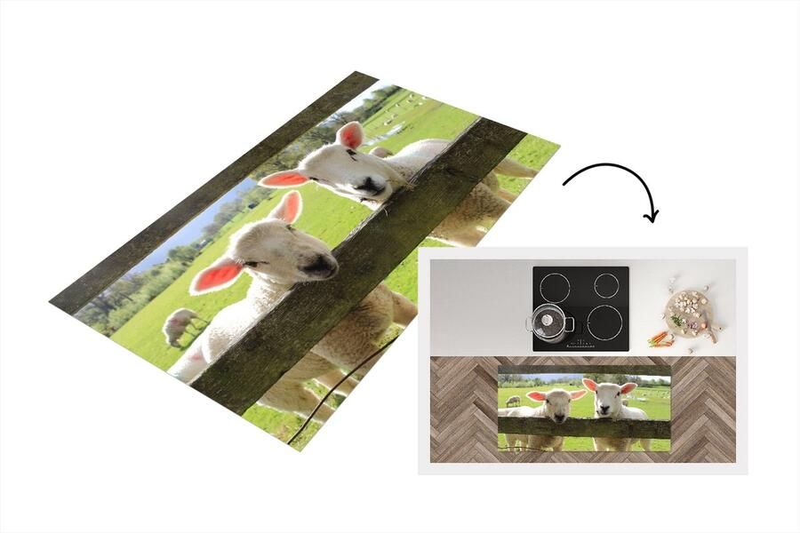 KitchenYeah Keukenloper Loper keuken Schapen Dieren Boerderij 120x60 cm Keukenloper vinyl