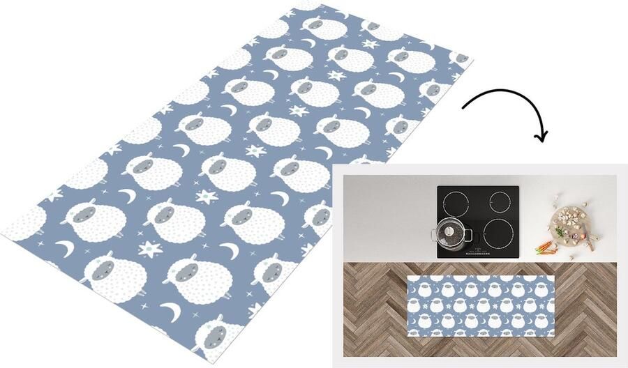 KitchenYeah Keukenloper Loper keuken Schapen Nacht Maan Patronen 120x50 cm Keukenloper vinyl