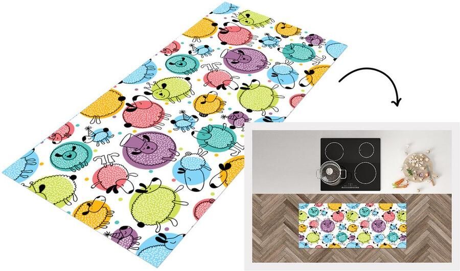 KitchenYeah Keukenloper Loper keuken Schapen Stippen Patronen 120x50 cm Keukenloper vinyl
