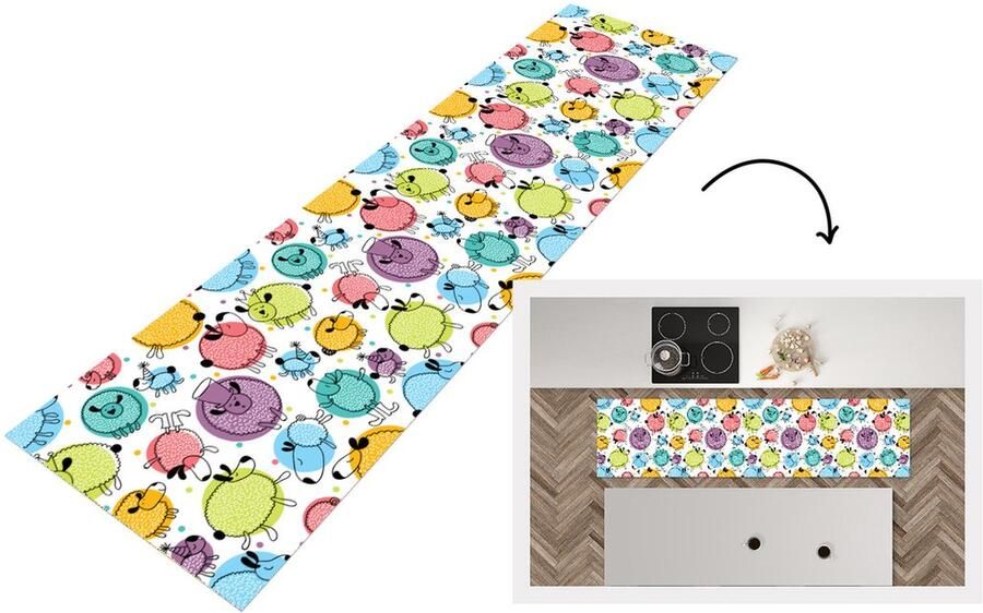 KitchenYeah Keukenloper Loper keuken Schapen Stippen Patronen 200x50 cm Keukenloper vinyl