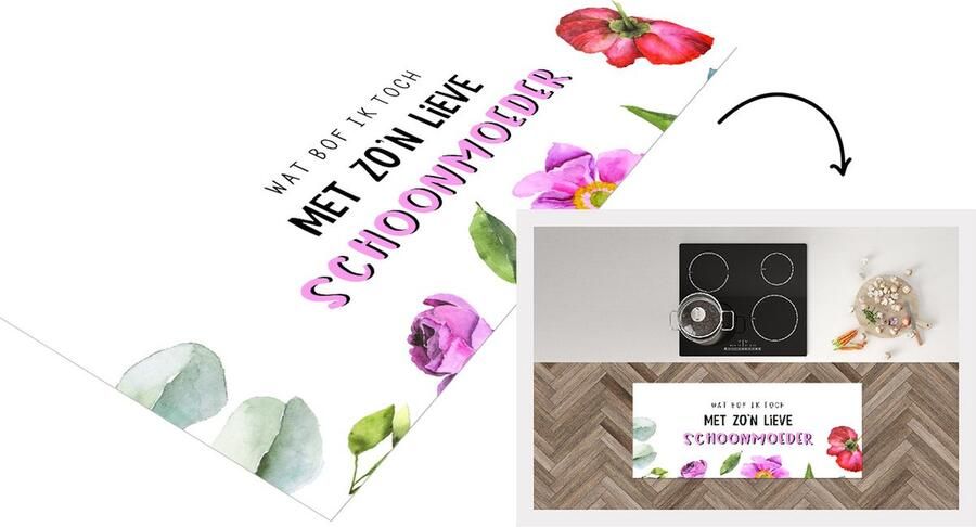 KitchenYeah Keukenloper Loper keuken Schoonmoeder Quotes Wat bof ik toch met zo'n lieve schoonmoeder Spreuken 120x50 cm Keukenloper vinyl