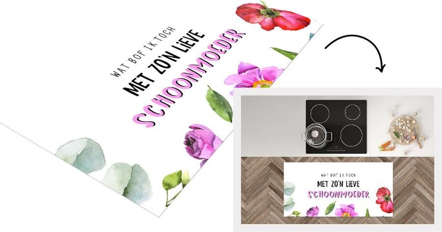 KitchenYeah Keukenloper Loper keuken Schoonmoeder Quotes Wat bof ik toch met zo'n lieve schoonmoeder Spreuken 120x60 cm Keukenloper vinyl
