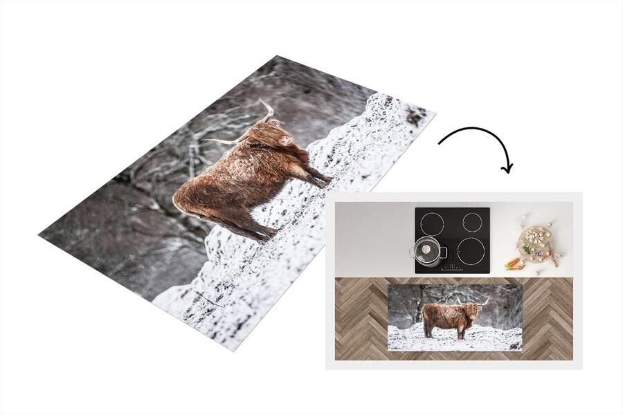 KitchenYeah Keukenloper Loper keuken Schotse Hooglander Boom Sneeuw 120x60 cm Keukenloper vinyl