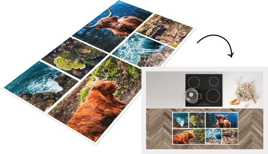 KitchenYeah Keukenloper Loper keuken Schotse hooglander Collage Zee Berg 120x60 cm Keukenloper vinyl