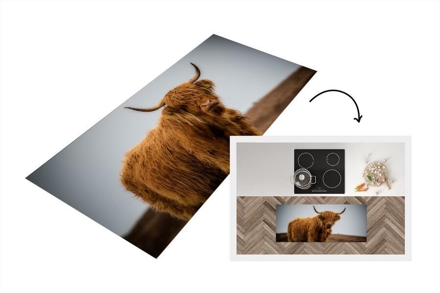 KitchenYeah Keukenloper Loper keuken Schotse Hooglander Duin Gras 120x50 cm Keukenloper vinyl