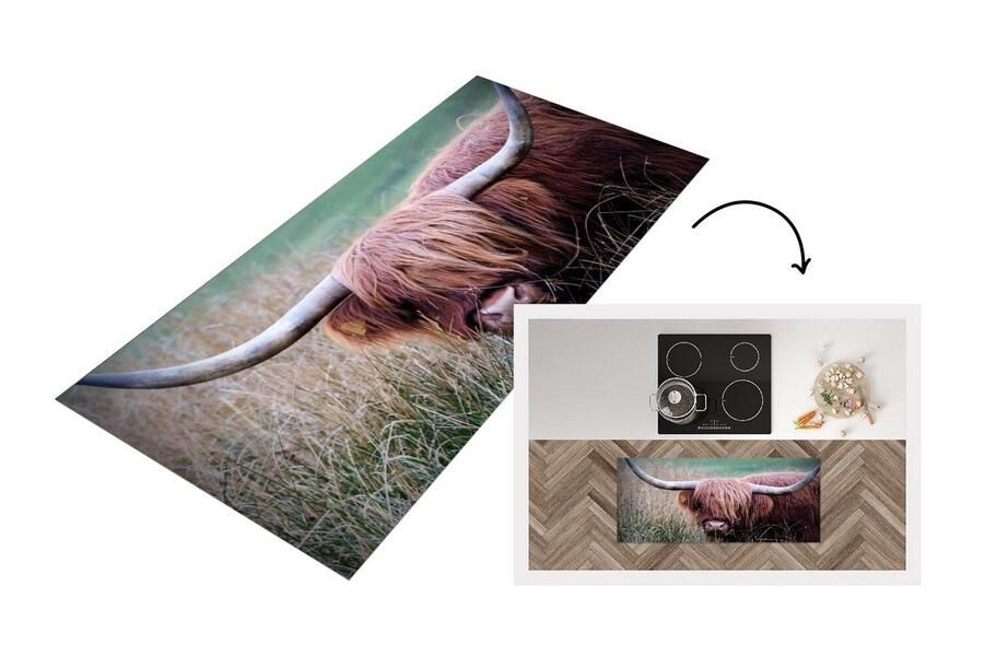 KitchenYeah Keukenloper Loper keuken Schotse Hooglander Hoorns Gras 120x50 cm Keukenloper vinyl