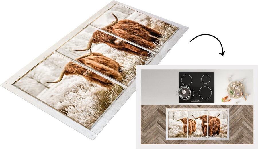KitchenYeah Keukenloper Loper keuken Schotse hooglander Koe Doorkijk 120x60 cm Keukenloper vinyl