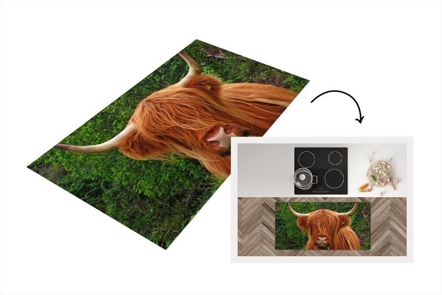 KitchenYeah Keukenloper Loper keuken Schotse hooglander Koe Gras 120x60 cm Keukenloper vinyl