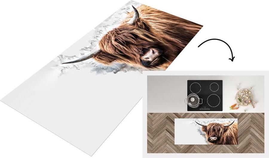 KitchenYeah Keukenloper Loper keuken Schotse hooglander Koe Rook 120x50 cm Keukenloper vinyl