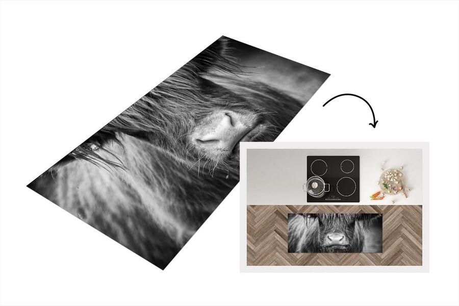 KitchenYeah Keukenloper Loper keuken Schotse hooglander Koe Zwart Wit 120x50 cm Keukenloper vinyl
