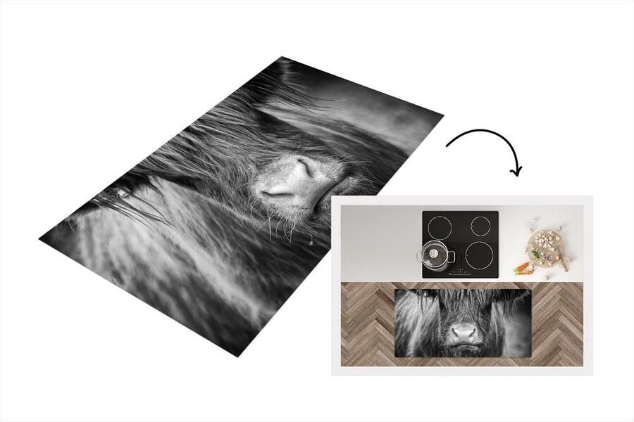 KitchenYeah Keukenloper Loper keuken Schotse hooglander Koe Zwart Wit 120x60 cm Keukenloper vinyl