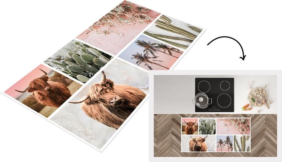 KitchenYeah Keukenloper Loper keuken Schotse hooglander Pastel Vetplant 120x60 cm Keukenloper vinyl