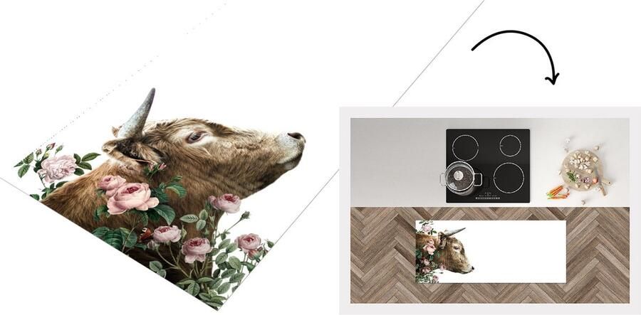KitchenYeah Keukenloper Loper keuken Schotse hooglander Rozen Roze 120x50 cm Keukenloper vinyl
