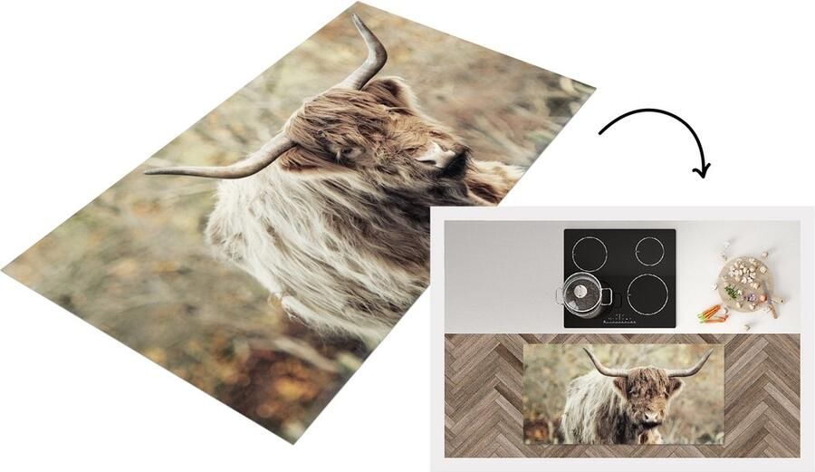 KitchenYeah Keukenloper Loper keuken Schotse Hooglander Stier Natuur Herfst 120x60 cm Keukenloper vinyl