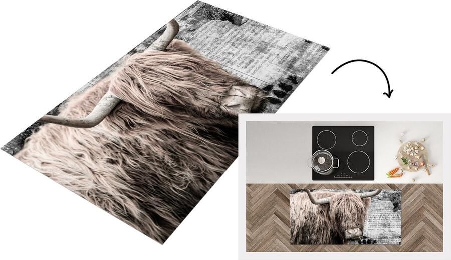 KitchenYeah Keukenloper Loper keuken Schotse hooglander Vintage Boek 120x60 cm Keukenloper vinyl