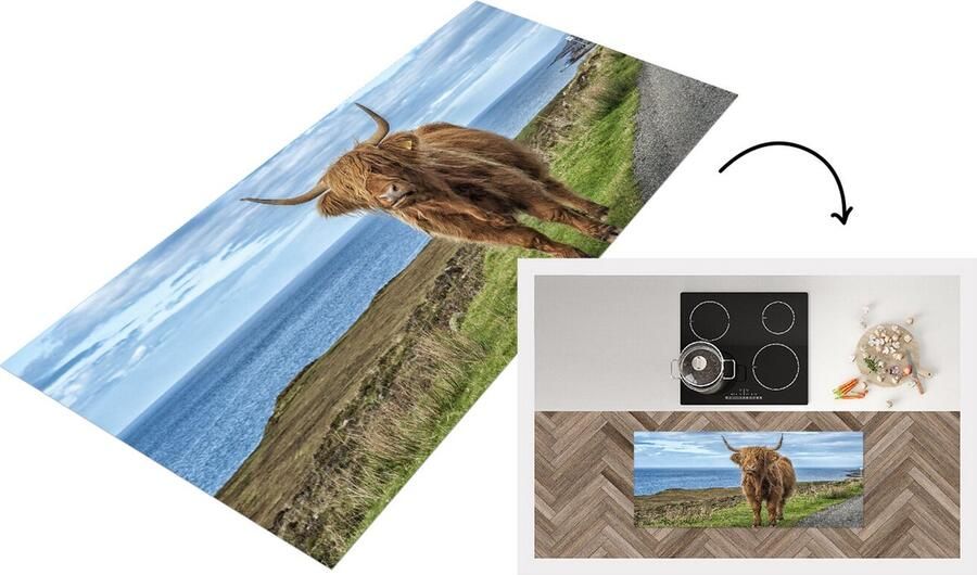 KitchenYeah Keukenloper Loper keuken Schotse Hooglander Water Horens 120x50 cm Keukenloper vinyl