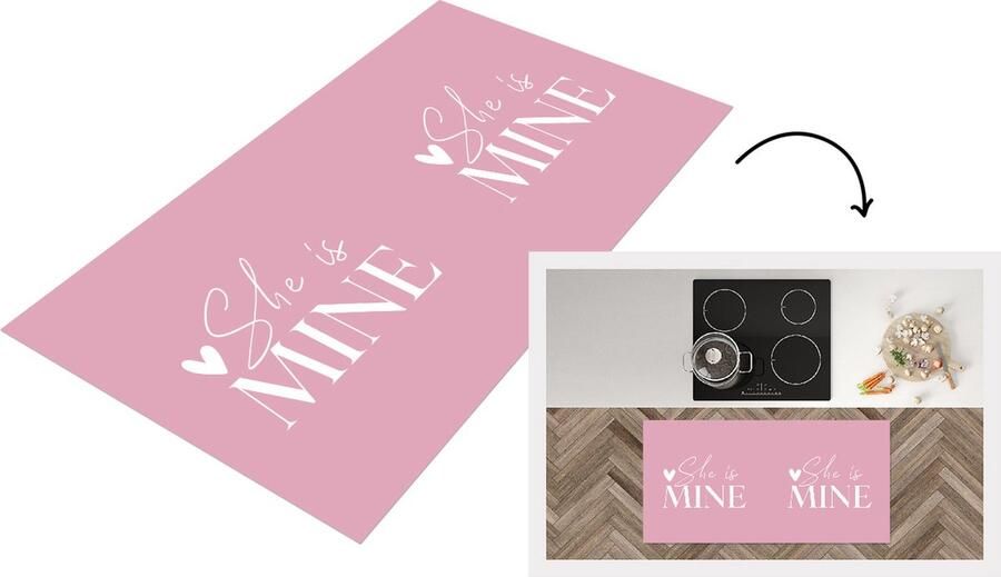 KitchenYeah Keukenloper Loper keuken 'She is mine' Quotes Spreuken Roze 120x60 cm Keukenloper vinyl