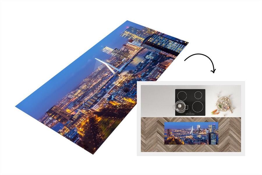 KitchenYeah Keukenloper Loper keuken Skyline Erasmusbrug Rotterdam 120x50 cm Keukenloper vinyl