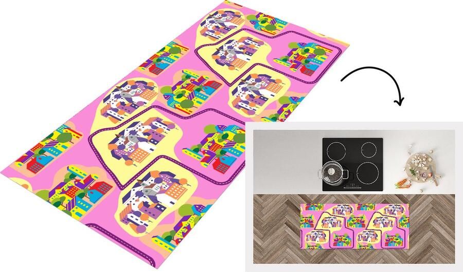 KitchenYeah Keukenloper Loper keuken Skyline Patronen Roze 120x50 cm Keukenloper vinyl