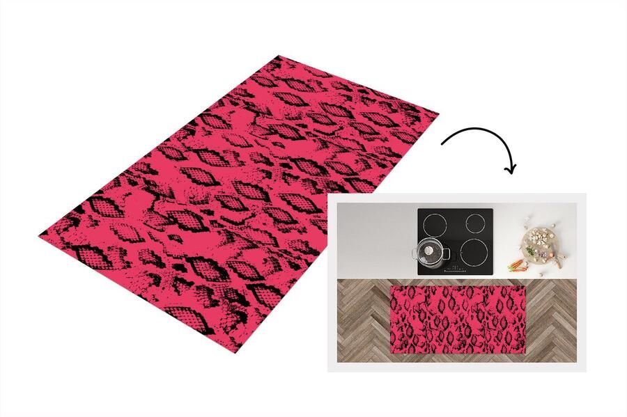 KitchenYeah Keukenloper Loper keuken Slangenprint Dierenprint Roze 120x60 cm Keukenloper vinyl