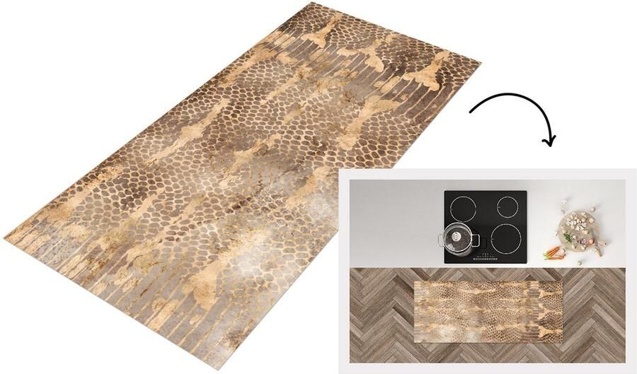 KitchenYeah Keukenloper Loper keuken Slangenprint Goud Chic 120x50 cm Keukenloper vinyl