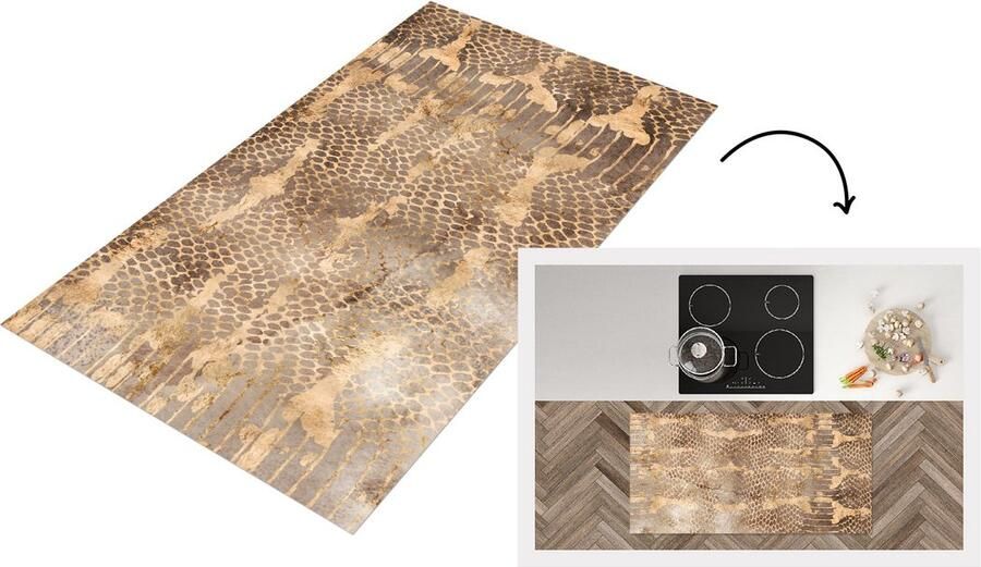 KitchenYeah Keukenloper Loper keuken Slangenprint Goud Chic 120x60 cm Keukenloper vinyl