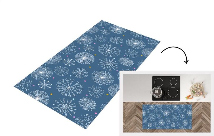 KitchenYeah Keukenloper Loper keuken Sneeuwvlok Patroon Winter 120x60 cm Keukenloper vinyl