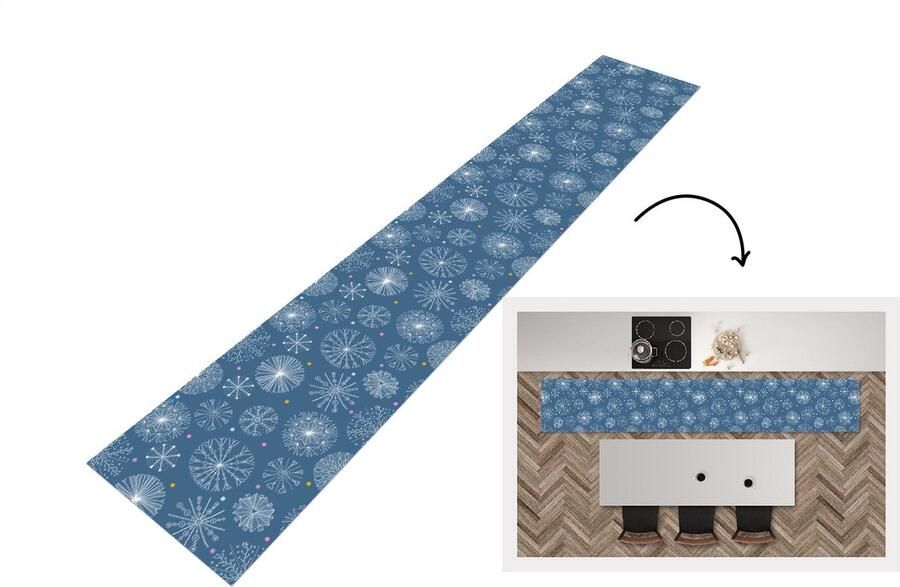 KitchenYeah Keukenloper Loper keuken Sneeuwvlok Patroon Winter 300x50 cm Keukenloper vinyl