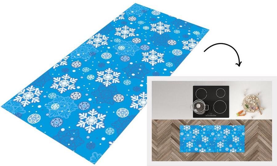 KitchenYeah Keukenloper Loper keuken Sneeuwvlok Winter Kerst Patronen 120x50 cm Keukenloper vinyl