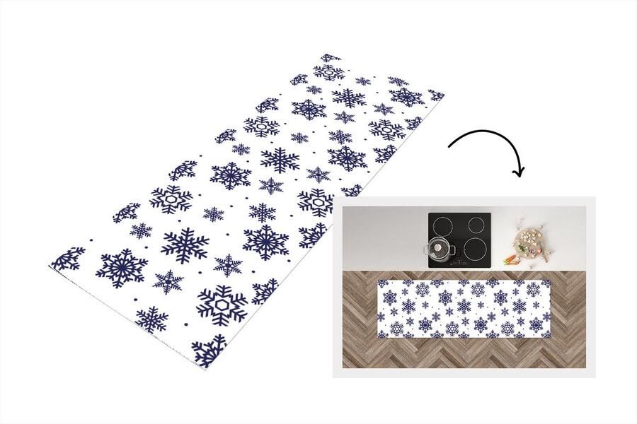 KitchenYeah Keukenloper Loper keuken Sneeuwvlok Winter Patroon 150x50 cm Keukenloper vinyl