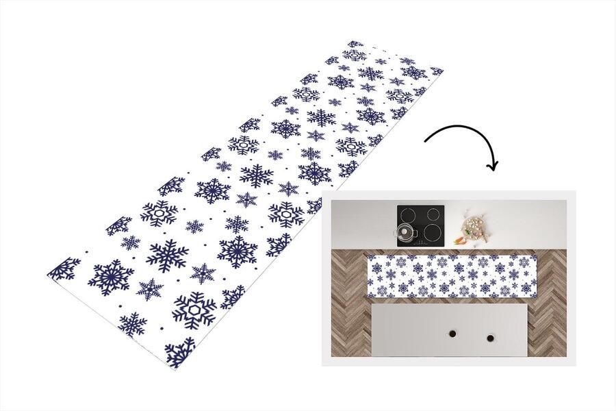 KitchenYeah Keukenloper Loper keuken Sneeuwvlok Winter Patroon 200x50 cm Keukenloper vinyl