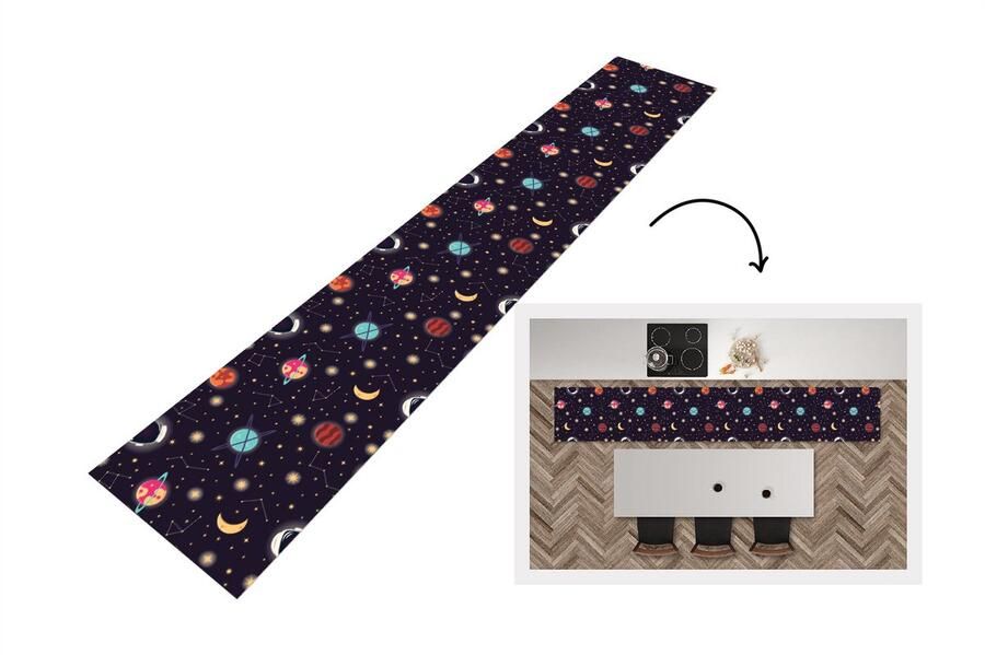 KitchenYeah Keukenloper Keukenmat Space Zodiac Sterren Design Heelal 360x60 cm Keuken vloerkleed