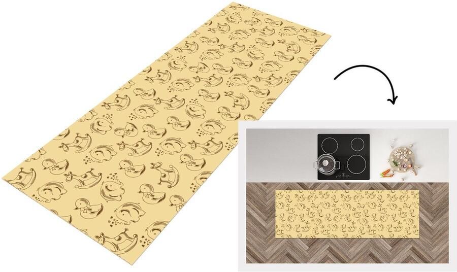 KitchenYeah Keukenloper Loper keuken Speelgoed Dieren Hobbelpaard Patroon 150x50 cm Keukenloper vinyl