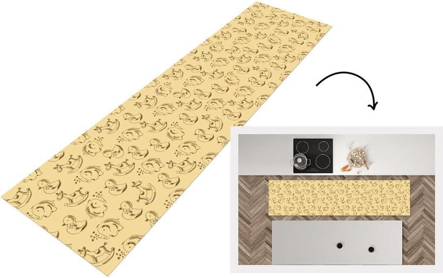 KitchenYeah Keukenloper Loper keuken Speelgoed Dieren Hobbelpaard Patroon 200x50 cm Keukenloper vinyl
