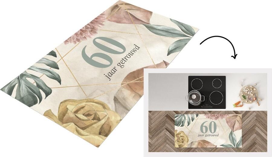 KitchenYeah Keukenloper Loper keuken Spreuken 60 jaar vertrouwd Quotes Trouwen Huwelijk 120x60 cm Keukenloper vinyl