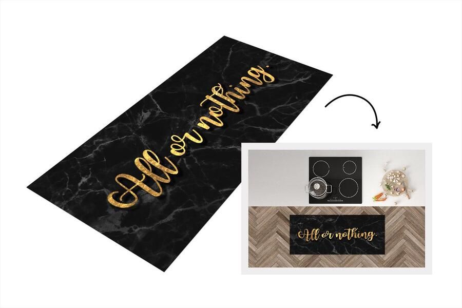 KitchenYeah Keukenloper Loper keuken Spreuken Goud Zwart Marmer 120x50 cm Keukenloper vinyl