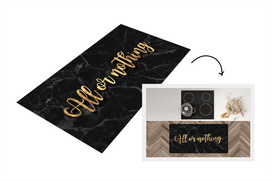 KitchenYeah Keukenloper Loper keuken Spreuken Goud Zwart Marmer 120x60 cm Keukenloper vinyl