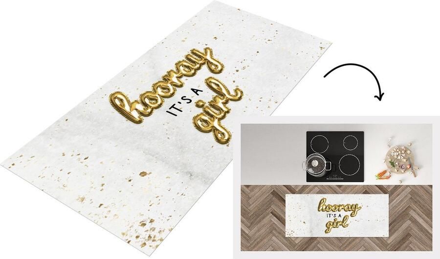 KitchenYeah Keukenloper Loper keuken Spreuken Hooray it's a girl Meisje Spreuken 120x50 cm Keukenloper vinyl