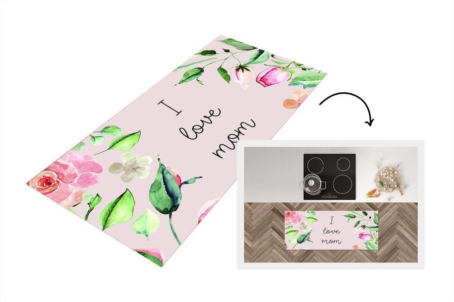 KitchenYeah Keukenloper Loper keuken Spreuken I love mom Moeder Quotes 120x50 cm Keukenloper vinyl