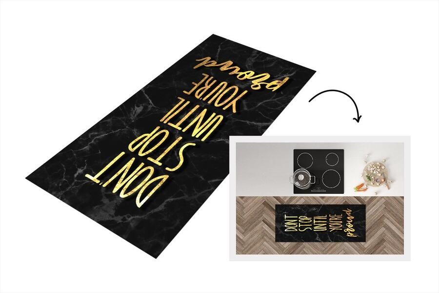 KitchenYeah Keukenloper Loper keuken Spreuken Motivatie Goud Zwart 120x50 cm Keukenloper vinyl