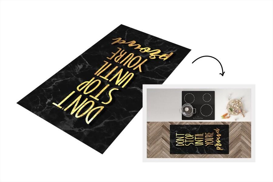 KitchenYeah Keukenloper Loper keuken Spreuken Motivatie Goud Zwart 120x60 cm Keukenloper vinyl