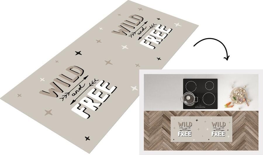 KitchenYeah Keukenloper Loper keuken Spreuken Quotes Baby Wild and free 120x50 cm Keukenloper vinyl