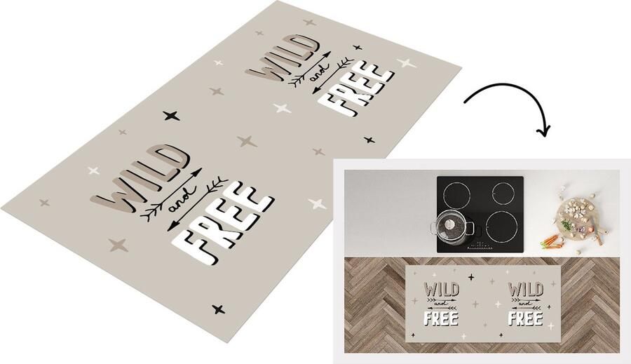 KitchenYeah Keukenloper Loper keuken Spreuken Quotes Baby Wild and free 120x60 cm Keukenloper vinyl