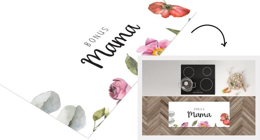 KitchenYeah Keukenloper Loper keuken Spreuken Quotes Bonus Mama Moederdag Moeder Bloemen Cadeau 120x50 cm Keukenloper vinyl
