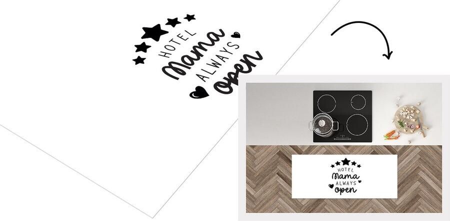 KitchenYeah Keukenloper Loper keuken Spreuken Quotes Hotel Mama Always Open Moederdag Moeder cadeau Zwart Wit 120x50 cm Keukenloper vinyl